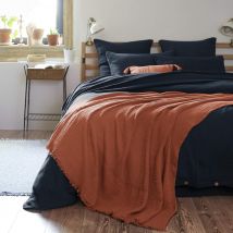 Plaid gaze de coton à franges orange terracotta 130x160 cm en - - Orange - Terre de Nuit