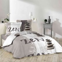 Douceur D'intérieur - Parure de lit Galets zen 240x220 cm - Gris - Ethnique - 42 fils/cm² - Base droite