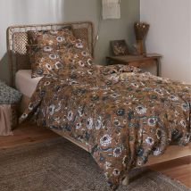 Parure de lit gaze de coton imprimé floral marron