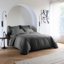 Someo - Parure de lit coton percale Anthracite 200x200 - SOMEO - - Anthracite - Uni - 80 fils/cm² - Rabat