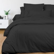 Soleil d'Ocre - Housse de couette percale anthracite 240x220 cm - Anthracite - Uni - 80 fils/cm² - Base droite