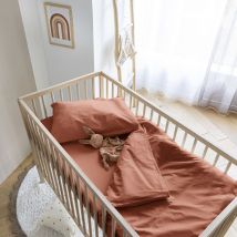 Housse de couette bébé coton lavé 80x120 - SOMEO Terracotta en - - Rouge terracotta - Someo