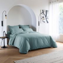 Someo - Housse de couette coton percale Bleu 140x200 - SOMEO - - Bleu - Uni - 80 fils/cm² - Rabat