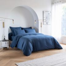 Someo - Parure de lit coton lavé - SOMEO Bleu marine 240x220 - - Bleu marine - Uni - 57 fils/cm² - Rabat