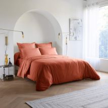 Someo - Housse de couette coton lavé - SOMEO 140x200 Terracotta - - Rouge terracotta - Uni - 57 fils/cm²