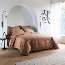 Someo - Housse de couette coton percale Marron 140x200 - SOMEO - - Marron - Uni - 80 fils/cm² - Rabat
