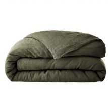 Housse de couette lin lavé kaki 260x240 en - - Kaki - Terre de Nuit