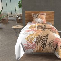 Soleil d'Ocre - Parure de lit Jungle blanc 140x200 cm - Blanc - Floral - 57 fils/cm² - Rabat