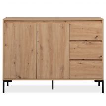 Commode 2 portes 3 tiroirs naturel avec pieds en métal - CO7094 en Panneau de particules - - Naturel - Terre de Nuit