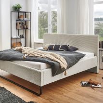 Lit en tissu velours côtelé et pieds métal beige 180x200 cm - LT8005 en Velours - - Beige - Terre de Nuit