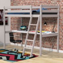 Lit mezzanine avec bureau en bois gris 90x190 - LT14038 en Pin Massif - - Gris - Terre de Nuit