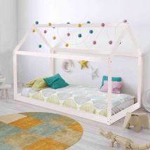 Lit cabane enfant en bois blanc 90x200 - LT14004 en Pin Massif - - Blanc - Terre de Nuit