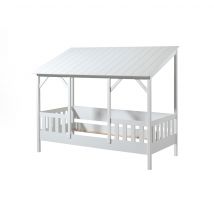 Lit cabane enfant avec toit blanc en bois 90x200 en Médium (MDF) - - Blanc - Terre de Nuit