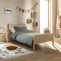Lit enfant en pin massif avec véritable cannage 90x190 - LT17018 en Pin Massif - - Bois naturel - Terre de Nuit