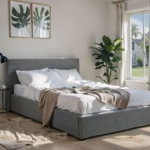 Lit coffre avec tête de lit rembourrée en velours côtelé gris 140x190 - LT82002 en Tissu - - Gris - Terre de Nuit