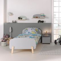 Lit enfant 90x200 gris avec sommier - Terre de Nuit en Médium (MDF) - Gris