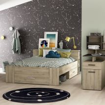 Lit en bois avec tiroir imitation chêne kronberg 140x190 - LT177 en Panneau de particules - - Bois clair - Terre de Nuit