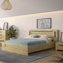 Lit led sensitive 140x190 et armoire en bois clair - LT5084 en Panneau de particules - - Bois clair - Terre de Nuit