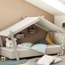 Lit enfant cabane 90x200 en bois gris clair - LI170 en Médium (MDF) - - Gris - Terre de Nuit