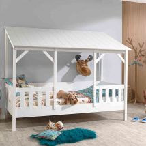 Lit cabane enfant avec toit blanc en bois 90x200 en Médium (MDF) - - Blanc - Terre de Nuit