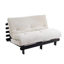 Ensemble matelas futon en coton et structure en bois massif noir 160x200 Ecru en Pin Massif - Ecru - Terre de Nuit