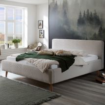 Lit rembourré en velours beige avec tête de lit lisse 180x200 - LT8002 en Bois - - Beige - Terre de Nuit