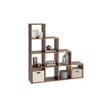 Bibliothèque escalier 10 cases en bois old style foncé - BI13009 en Médium (MDF) - - Bois foncé - Terre de Nuit