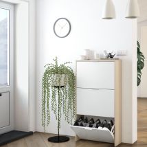 Meuble à chaussures avec 3 portes, capacité 18 paires - Blanc et chêne - MC81011 en Panneau de particules - - Bois naturel - Terre de Nuit