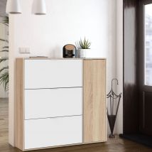 Meuble à chaussures avec 4 portes - Blanc et chêne - MC81010 en Panneau de particules - - Blanc - Terre de Nuit