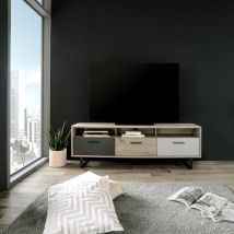Meuble TV en bois imitation chêne style scandinave - TV7092