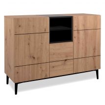 Commode 1 niche 3 portes imitation chêne artisan et noir - CO7075-2 en Panneau de particules - - Bois clair - Terre de Nuit