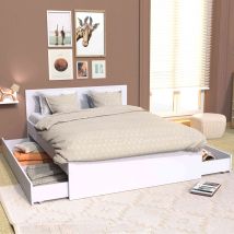 Lit tiroirs en bois blanc 160x200 - LT14013 en Médium (MDF) - - Blanc - Terre de Nuit