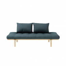 Sofa en pin massif naturel matelas bleu pétrole 75x200 + coussins 40x60 inclus en Pin Massif - Bleu canard - Karup Design