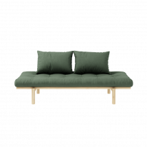 Sofa en pin massif naturel matelas vert 75x200 + coussins 40x60 inclus en Pin Massif - Kaki - Karup Design