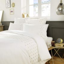 Terre de Nuit - Housse de couette brodée plis religieuses blanc 240x220 cm - Blanc - Uni - 57 fils/cm² - Rabat