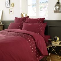 Terre de Nuit - Housse de couette brodée plis religieuses bordeaux 200x200 cm - Bordeaux - Uni - 57 fils/cm² - Rabat