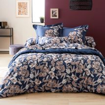 Tradilinge - Parure de lit satin Botanic nuit 240x220 cm - Tradilinge - Bleu - Floral - 110 fils/cm² - Rabat