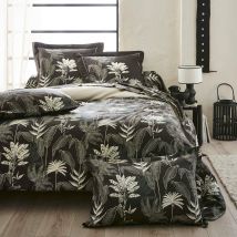 Tradilinge - Parure de lit satin Cayenne ébène 140x200 cm - Tradilinge - Anthracite - Tropical - 110 fils/cm² - Rabat