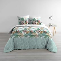 Douceur D'intérieur - Parure de lit double gaze de coton Costa Rica 240x220 cm - Vert - Tropical - 57 fils/cm² - Base droite