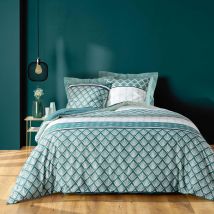 Douceur D'intérieur - Parure de lit Stria Emeraude 240x220 - Vert émeraude - Floral - 52 fils/cm² - Base droite