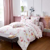 Tradilinge - Parure de lit percale Elisa rose 260x240 cm - Tradilinge - Blanc - Floral - 80 fils/cm² - Rabat