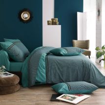 Tradilinge - Parure de lit percale Gustav 200x200 cm - Tradilinge - Vert - Géométrique - 80 fils/cm² - Rabat