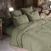 Parure de lit double gaze de coton kaki 140x200 cm en - - Kaki - Terre de Nuit