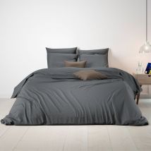 Terre de Nuit - Parure de lit flanelle unie Anthracite 140x200 cm - Rabat