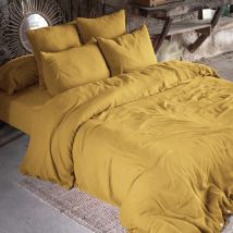 Parure de lit double gaze de coton jaune safran 260x240 cm en - - Jaune - Terre de Nuit