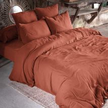 Parure de lit double gaze de coton orange terracotta 260x240 cm en - - Orange - Terre de Nuit