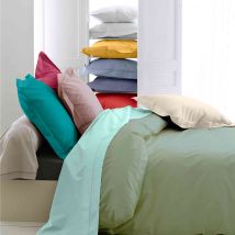 Tradilinge - Housse de couette percale sauge 260x240 cm - Tradilinge - Vert d'eau - Uni - 80 fils/cm² - Rabat