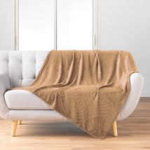 Plaid flanelle relief unie Nelia Camel 125x150 en - - Marron noisette - Douceur D'intérieur