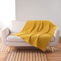 Plaid gaufrette en coton uni 125x150 cm jaune en - - Jaune - Douceur D'intérieur