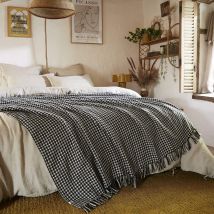 Plaid à franges pied de poule 180 x 220 cm en - - Noir - Terre de Nuit